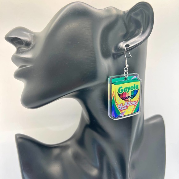 “Slay-Ons” Crayon Earrings - Pride Earrings - Funny Earrings - Statement Earring - Picture 7 of 8